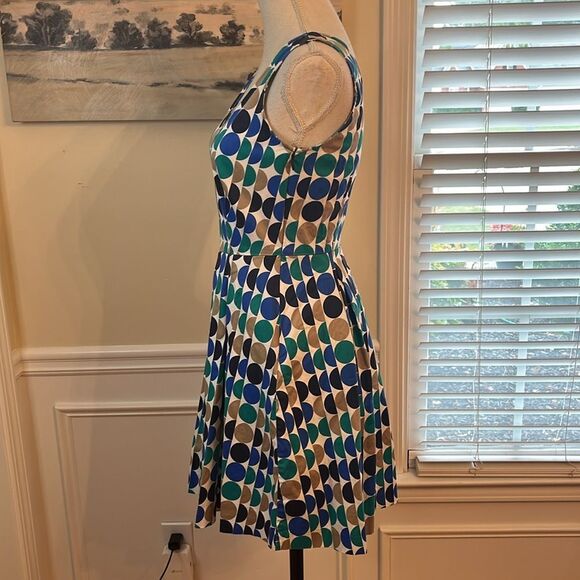 Banana Republic Blue Green Navy Tan Polka Dot Fit Flare Stretch Dress - Picture 5 of 8
